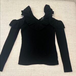 Black Ruffled Cold Shoulder Sweater